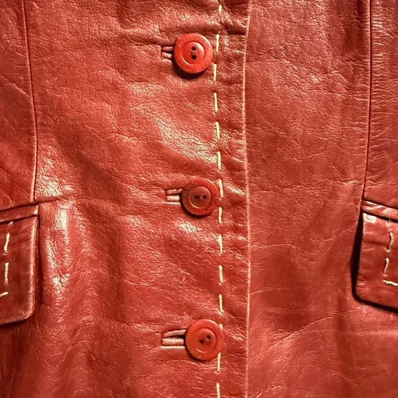 Tara Jarmon Vintage Chestnut Brown Red Leather Jacket - Picture 4 of 9